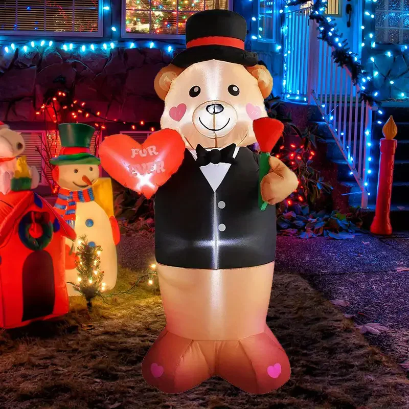 

Надувной медведь 1,8 м (6 футов) с LED-подсветкой для декора на День святого Валентина, для улицы, сада, романтической свадьбы
