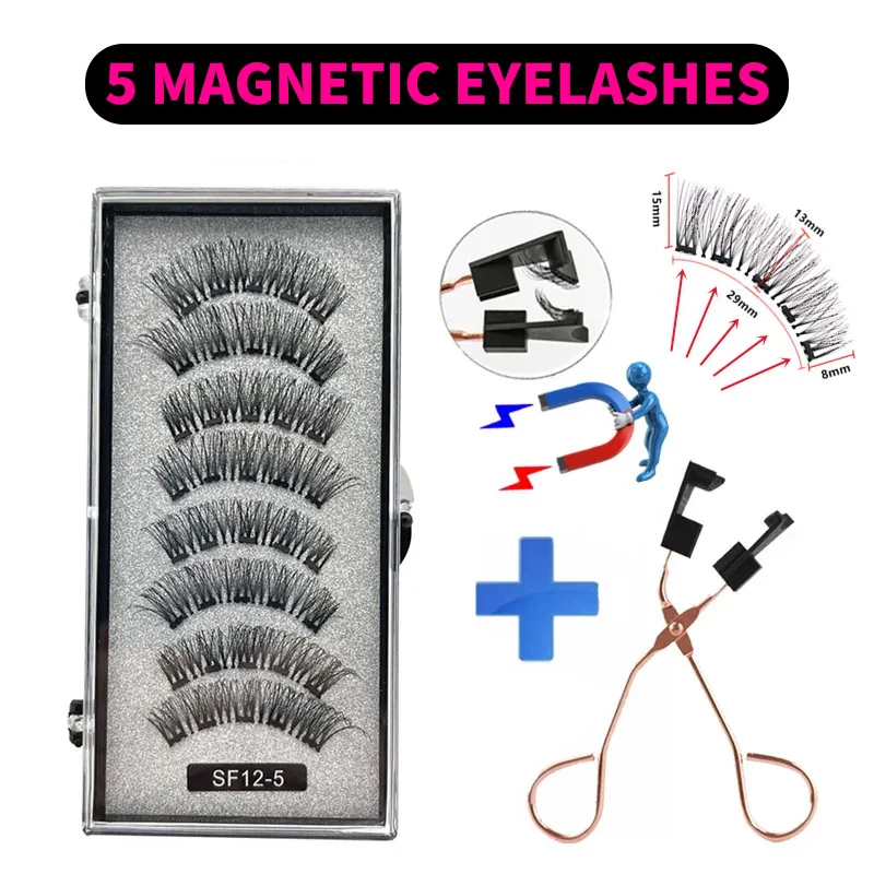 5 Magnetic Eyelashes 3D False Eyelashes Mink Eyelashes Makeup Eyelash Extension Tool Natural Thick Long Eyelashes