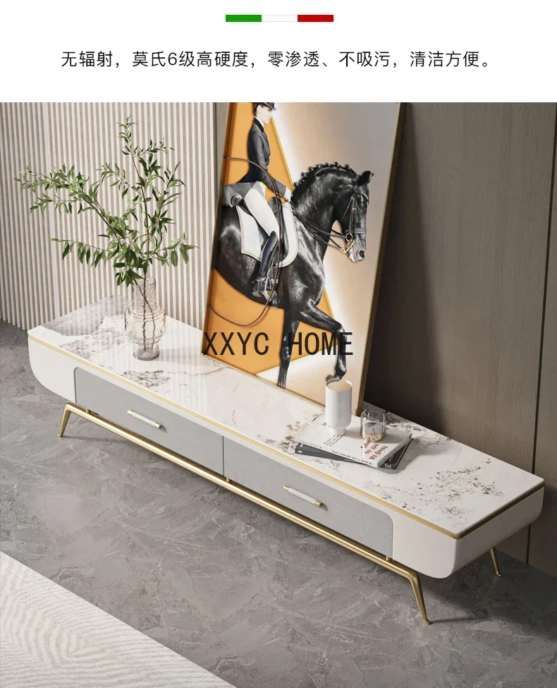 Italiaanse Licht Luxe Stenen Plaat Tv Kast En Thee Tafel Post-Moderne Eenvoudige Vloer Kast Met Lade