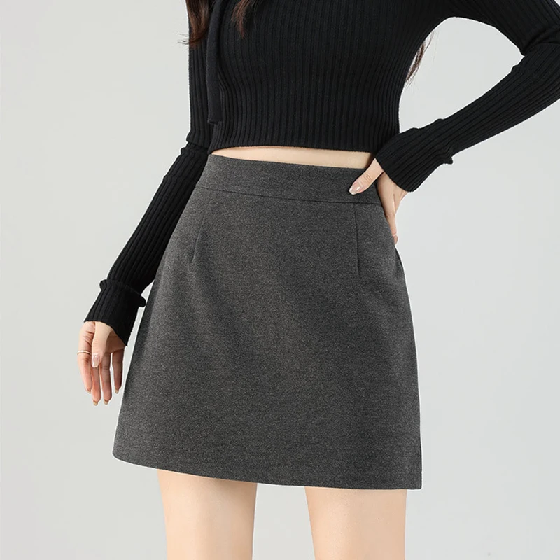 2025 Winter Thicken Woolen Skirt Women Sexy High Waist Bodycon Mini Skirts Woman Korean Versatile Slim Fit Thermal Short Skirts