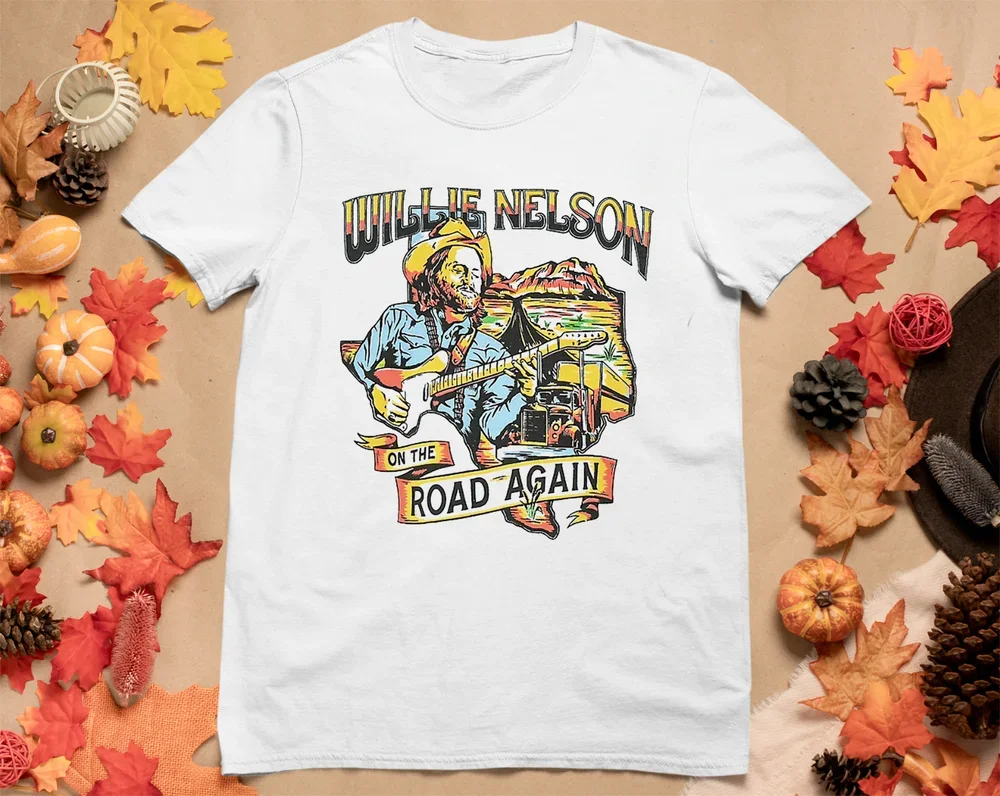 Vintage Willie Nelson Road Again T-Shirt White Cotton Unisex All Size Short Sleeve Outfits vintage new in tops & tees vintage