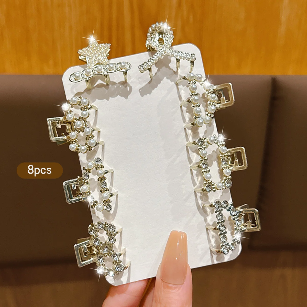 8 alloy rhinestone small hair claws, fashionable and sweet style hair clips suitable for daily use as hair accessories