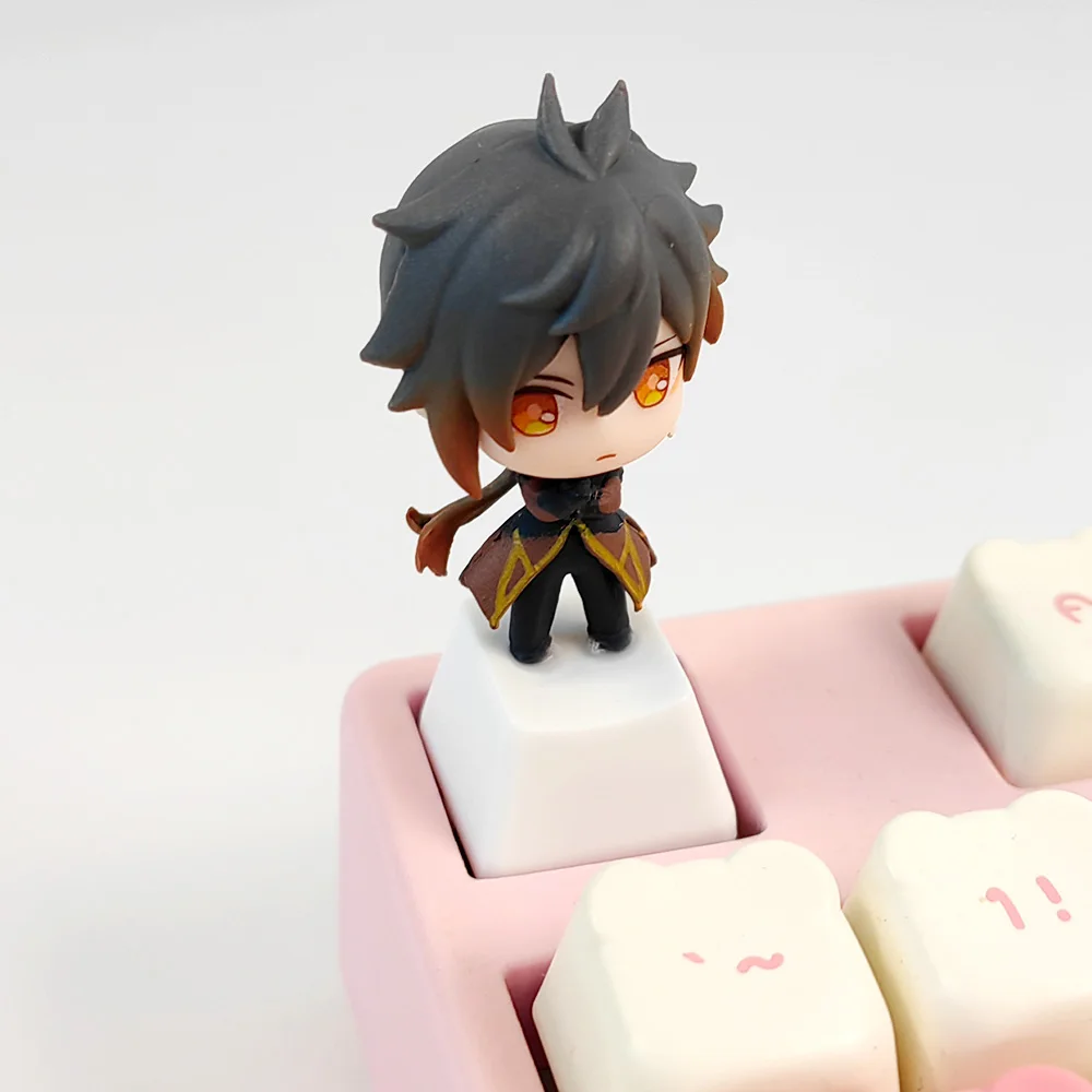 Game Genshin Impact Keycaps Diluc Zhongli Barbara Qiqi Paimon Amber Mona Figurine Replacement DIY Keycap Cosplay Doujin Gifts