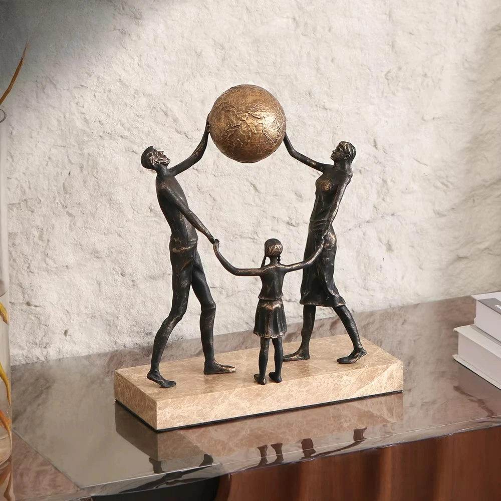 Home Interior Decoration Aluminum & Marble Hold The Ball Sculpture Abstract Figures Decorative Sculpture For Interior