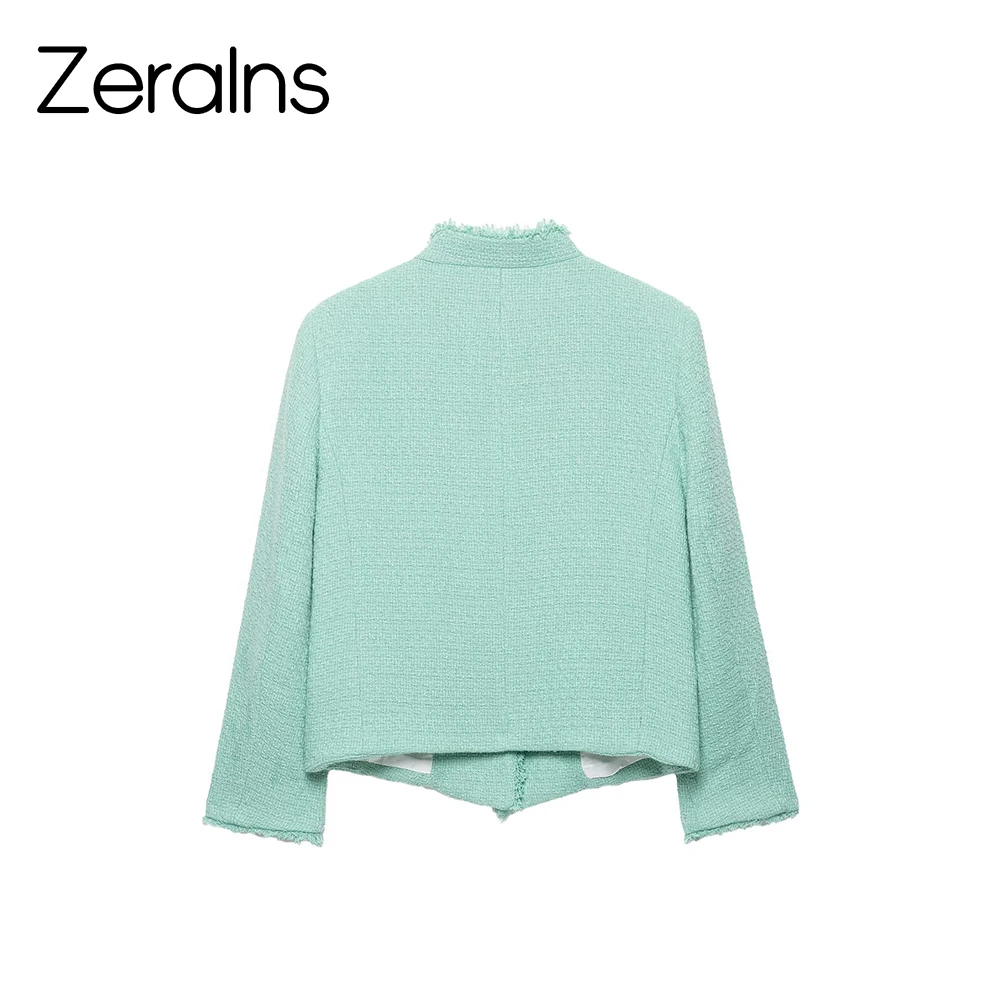 ZERAINS 2026 Autumn New Product Small Fragrance Effect Long Sleeve Stand up Collar with Edge Construction Suit Jacket Coat