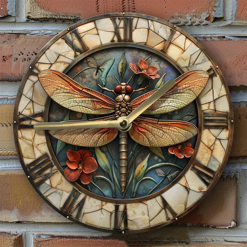 Dragonfly Wall Clock - Aluminum DIY Kit with High-Definition 2D Print, Autumn-Themed Bedroom Decor, Thanksgiving Gift Idea