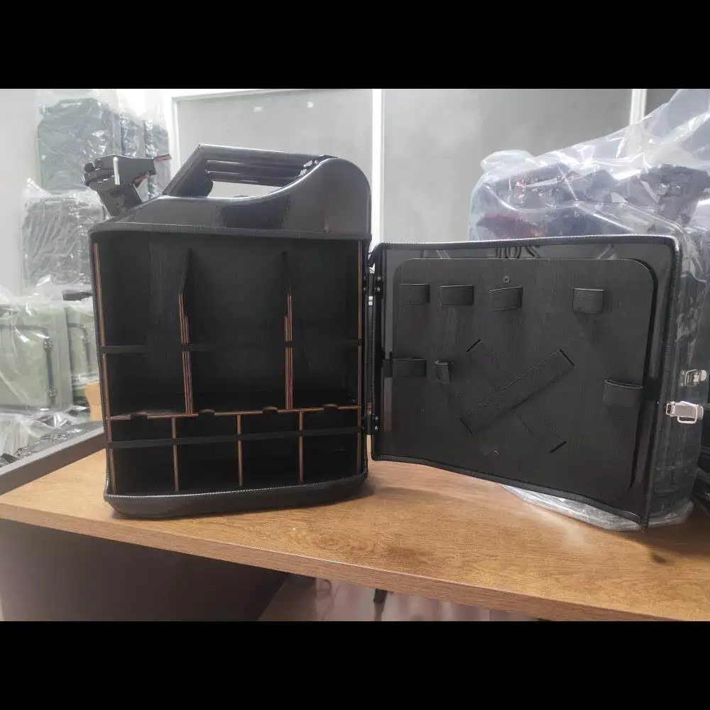 Mini Bar with Wooden Rack for Home Canister Bar Father's Day Gift Custom 20L Black Matte Fuel Metal Jerry Can