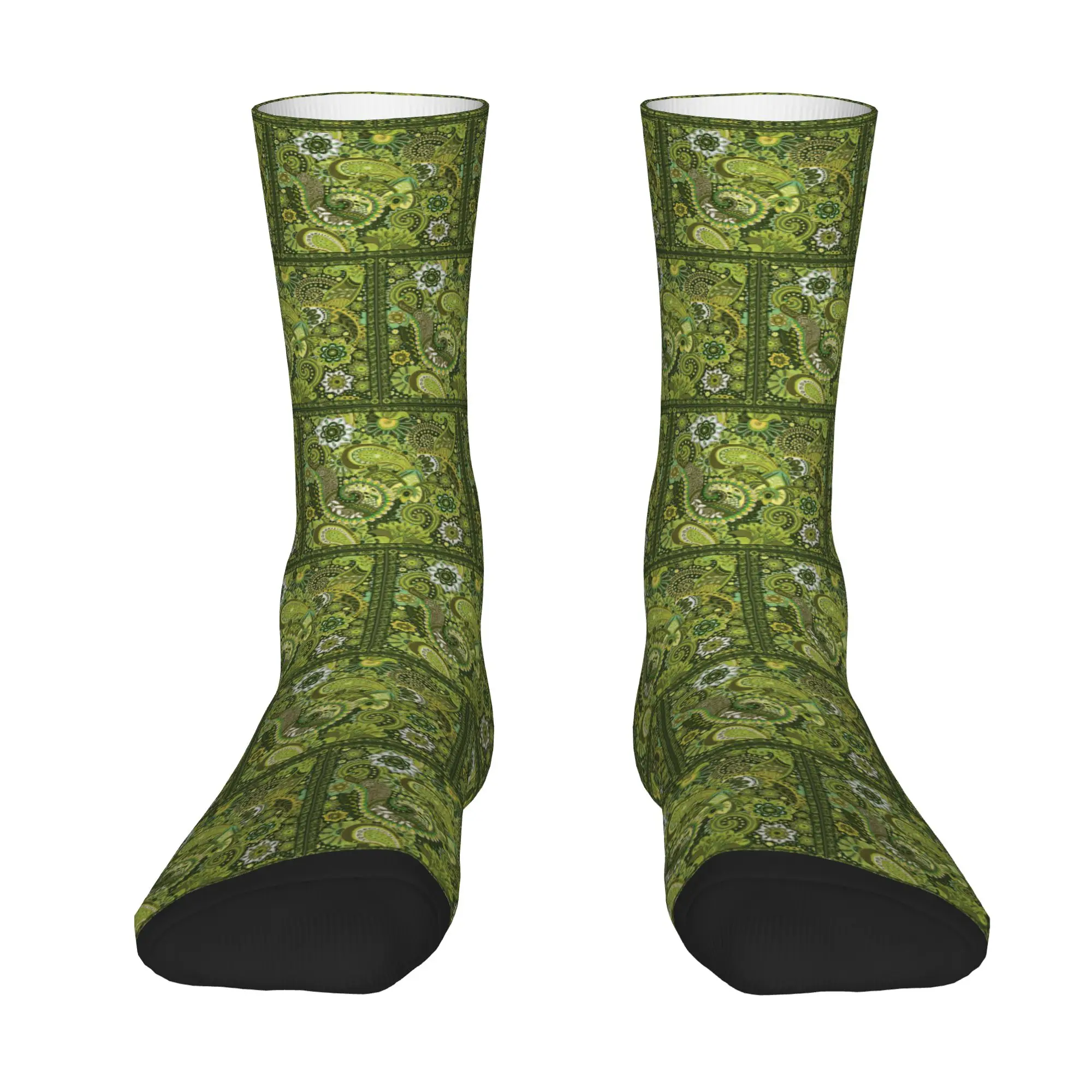 Green Olive Vintage Bohemian Paisley Stockings Unisex Men  Socks High Quality Korean Socks Winter Anti Bacterial Graphic Socks