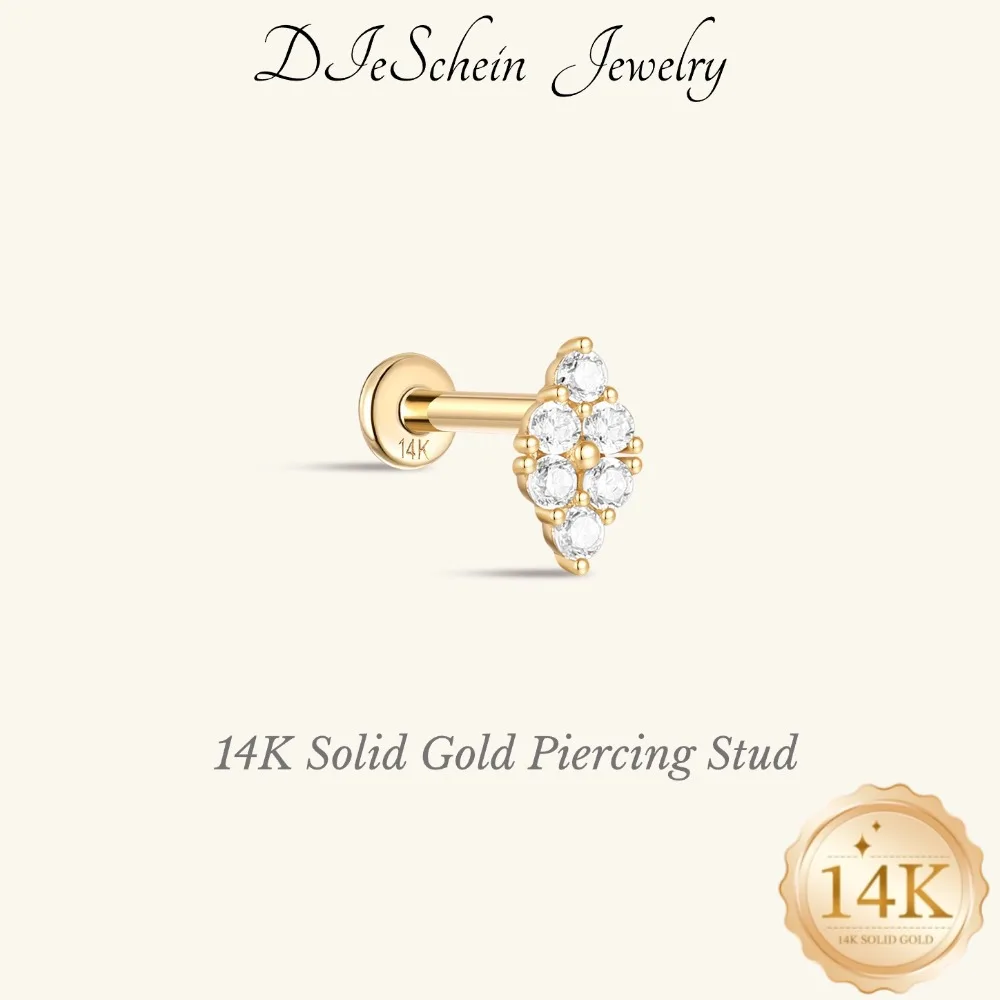 DIeSchein 14K Solid Gold Piercing Stud Earrings Minimalist Tiny Earrings for Women Waterproof Cartilage Helix Piercing Earrings