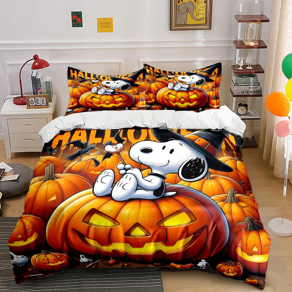 

Комплект постельного белья Snoopy для Хэллоуина, комплект из 3 предметов, с пододеяльником и 2 наволочками для девушек, мягкий комплект постельного белья, 1 Наволочка и 2 наволочки