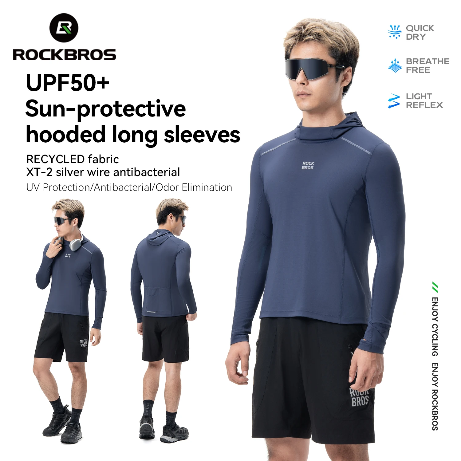 

ROCKBROS Летний велосипедный трикотаж легкая дышащая рубашка с капюшоном быстросохнущая UPF50+ солнцезащитный пуловер свитер муж