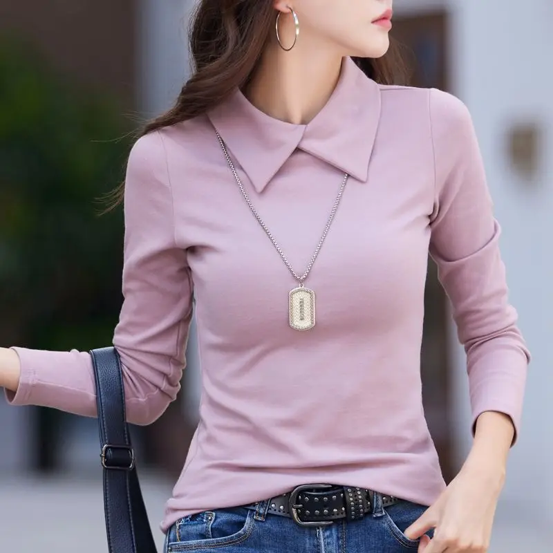 

Женская свободная футболка-поло с длинным рукавом из 100% хлопка, базовый слой, коллекция ранняя весна 2026 ​