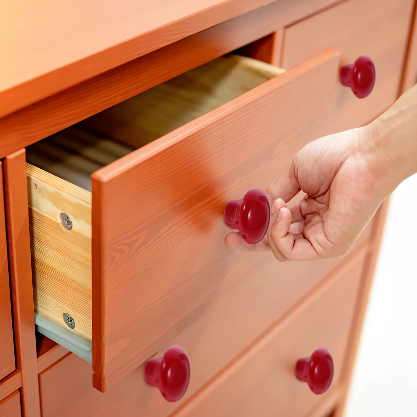 5 قطعة مقابض الأبواب السيراميك المستديرة مقابض سحب دائم الأحمر دولاب درج مقبض كابينة مجموعة لأثاث المطبخ حجم S (24 مللي متر H