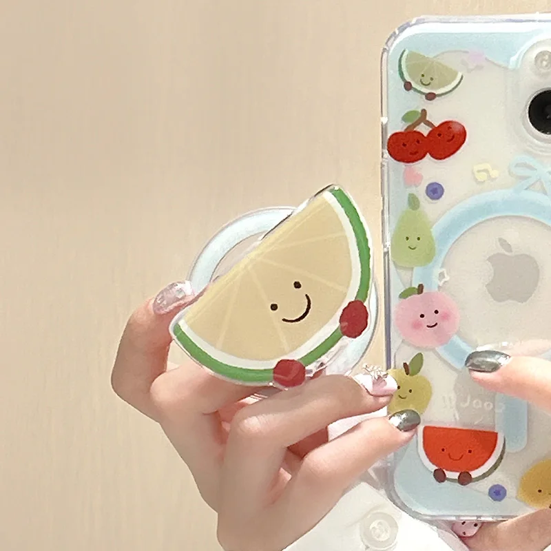 Lemon Fruits For Magsafe Mobile Phone Accessories Universal Holder Grip tok Magnetic Bracket Expanding Support Cartoon Mushroom