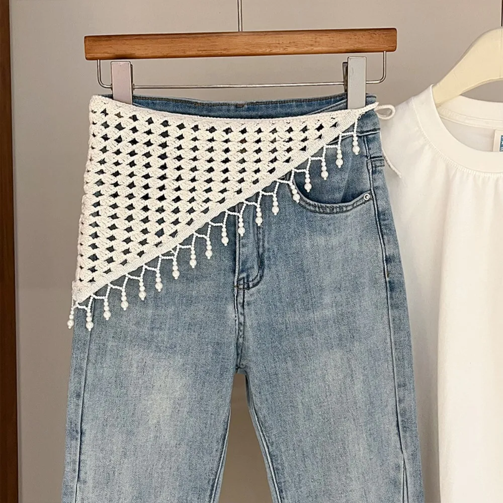 

Простой богемный вязаный треугольный шарф с кисточками в деревенском стиле, экзотический вязаный крючком шарф с цветами, накидка-пончо, платок для женщин