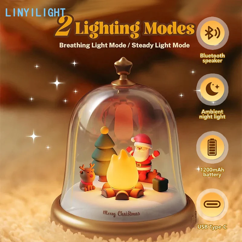 Santa Claus Warmlight Lamps LED Music Box Night Light Adjustable Breathing 6 Songs Christmas Music Box for Christmas Gift Family