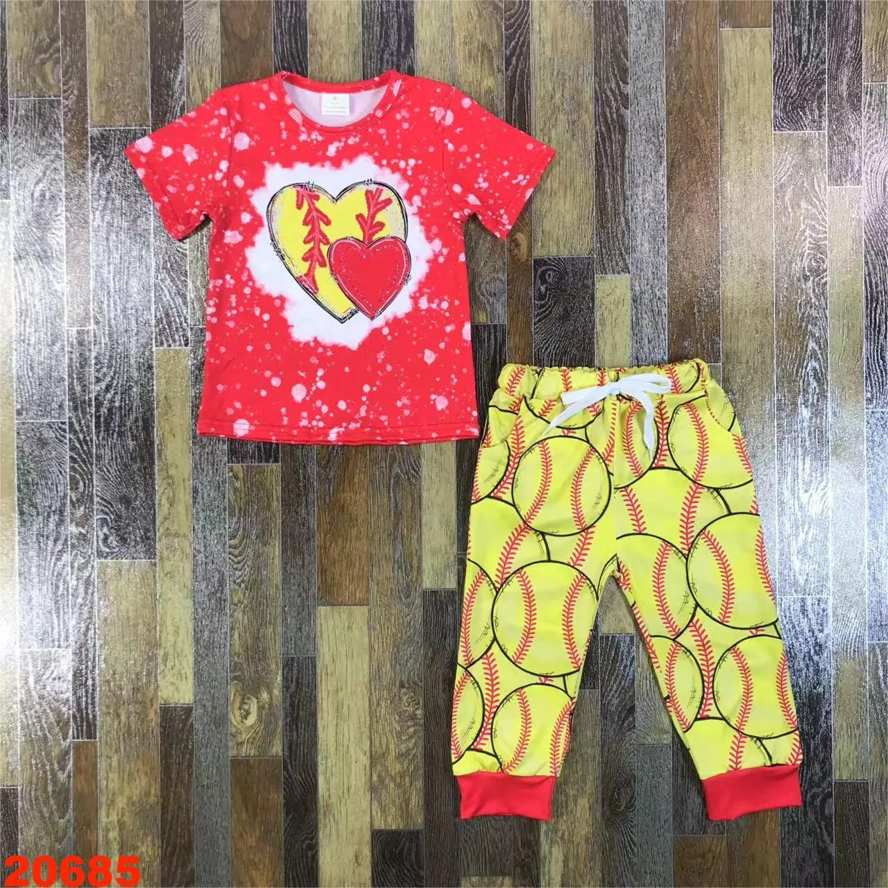 Love heart T-shirt Short Sleeve  Tops Pants Set KIds Boys Girls Cotton Bell-bottom Pants Outdoor School Kids Clothes Printed