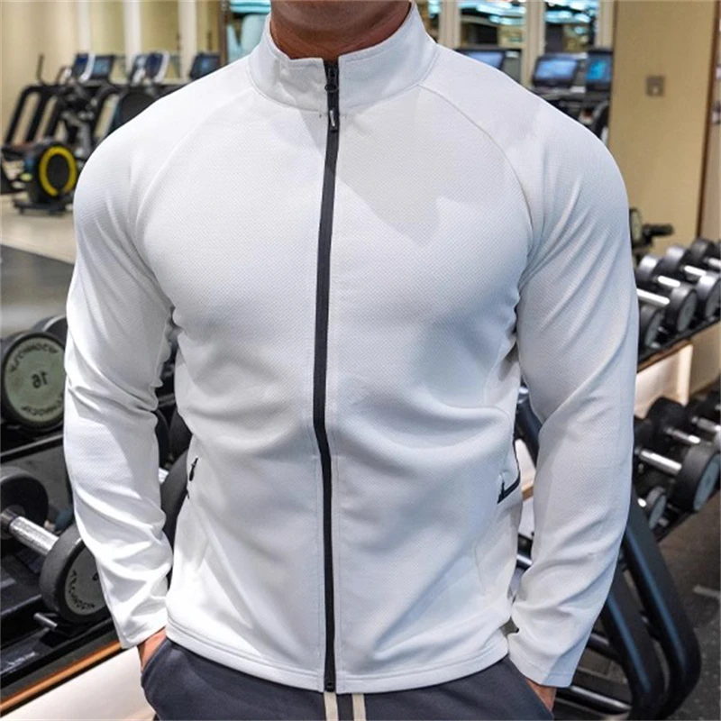 

Men's Running Sports Jacket Stand Collar Zipper Up Jackets Coats with Pockets Man Outdoor Training Coat Fitness Gym Sportwear