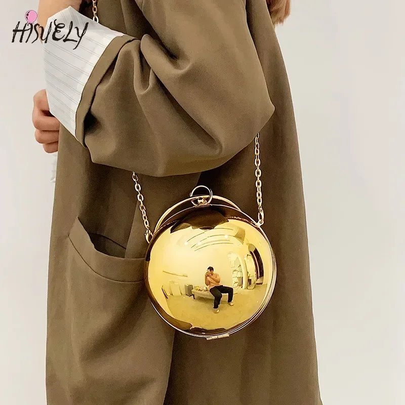 Luxury Women Round Evening Bag New Acrylic Chain Shoulder Bag Handbag Fashion Ball Shape Crossbody Bag Ladies Party Clutch Purse