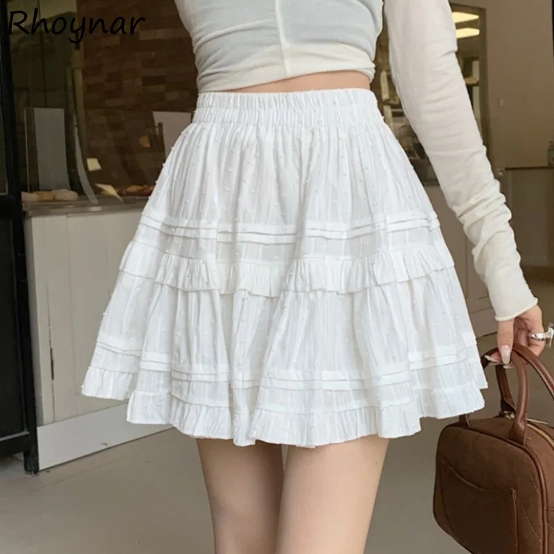 

Mini Skirts Women Summer Hotsweet Students Elastic Waist Ruffles Solid Slim Leisure Daily Ulzzang High Street Personality Cozy