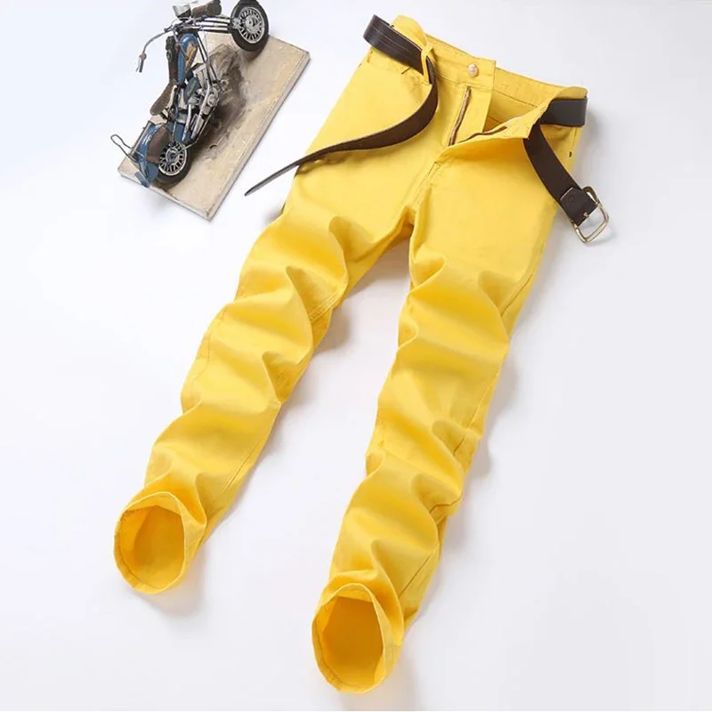 

Male Classic Slim Thin Red Denim Trousers 2025 New Men's Yellow Jeans Brand Fashion Colorful Blue Straight Leg Casual Trousers