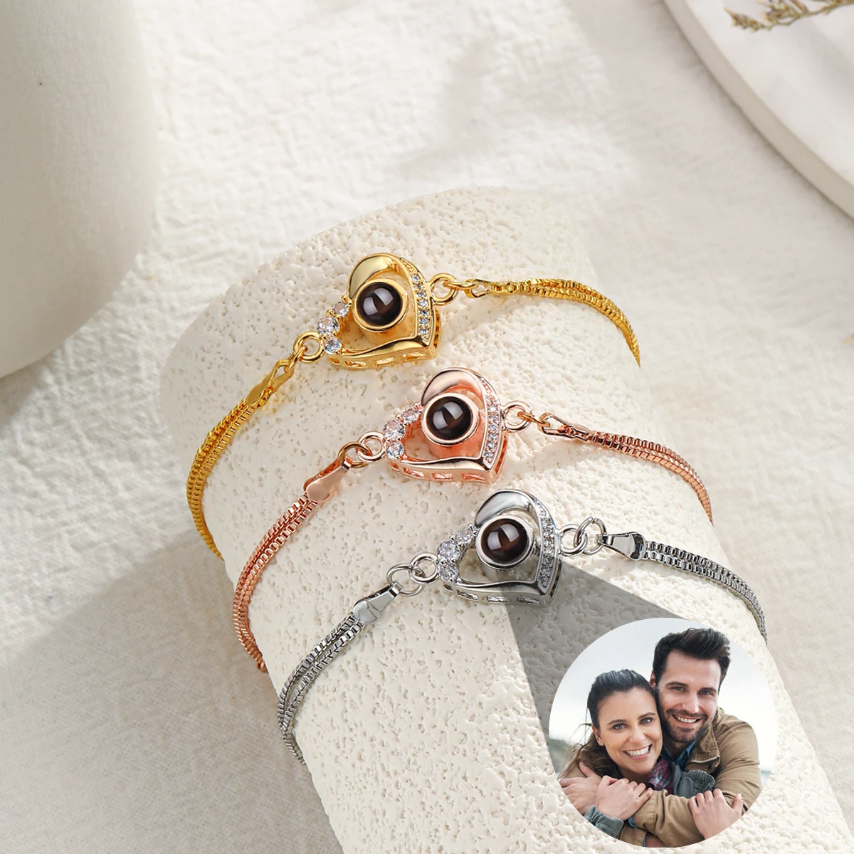 

New Love Projection Bracelet Customized Girlfriend Photo Bracelet with Zircon Shining Jewelry Custom Projection Bracelet Gift