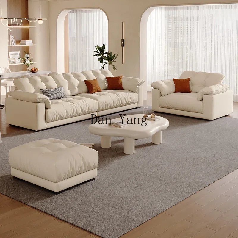 YJ fabric cloud sofa cream style living room small apartment modern simple elephant ears straight row