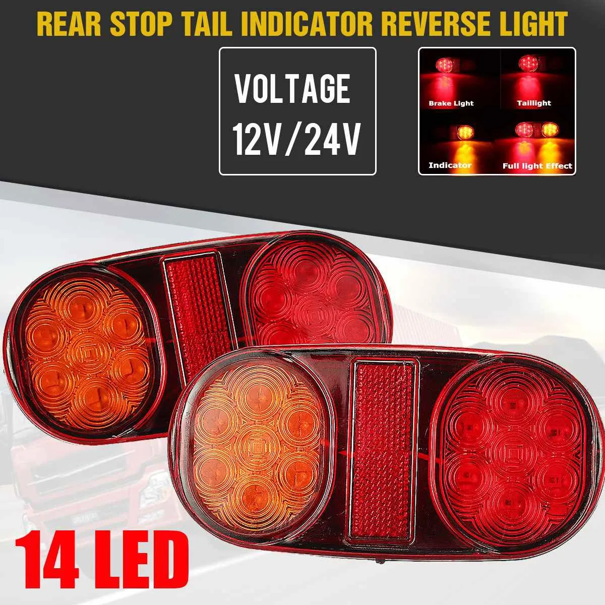 2Pcs 24V Car Truck Tail Light Trailer Rear Brake Stop Turn Signal Indicator Lamp LED Caravan Tractor RV Lorry Van