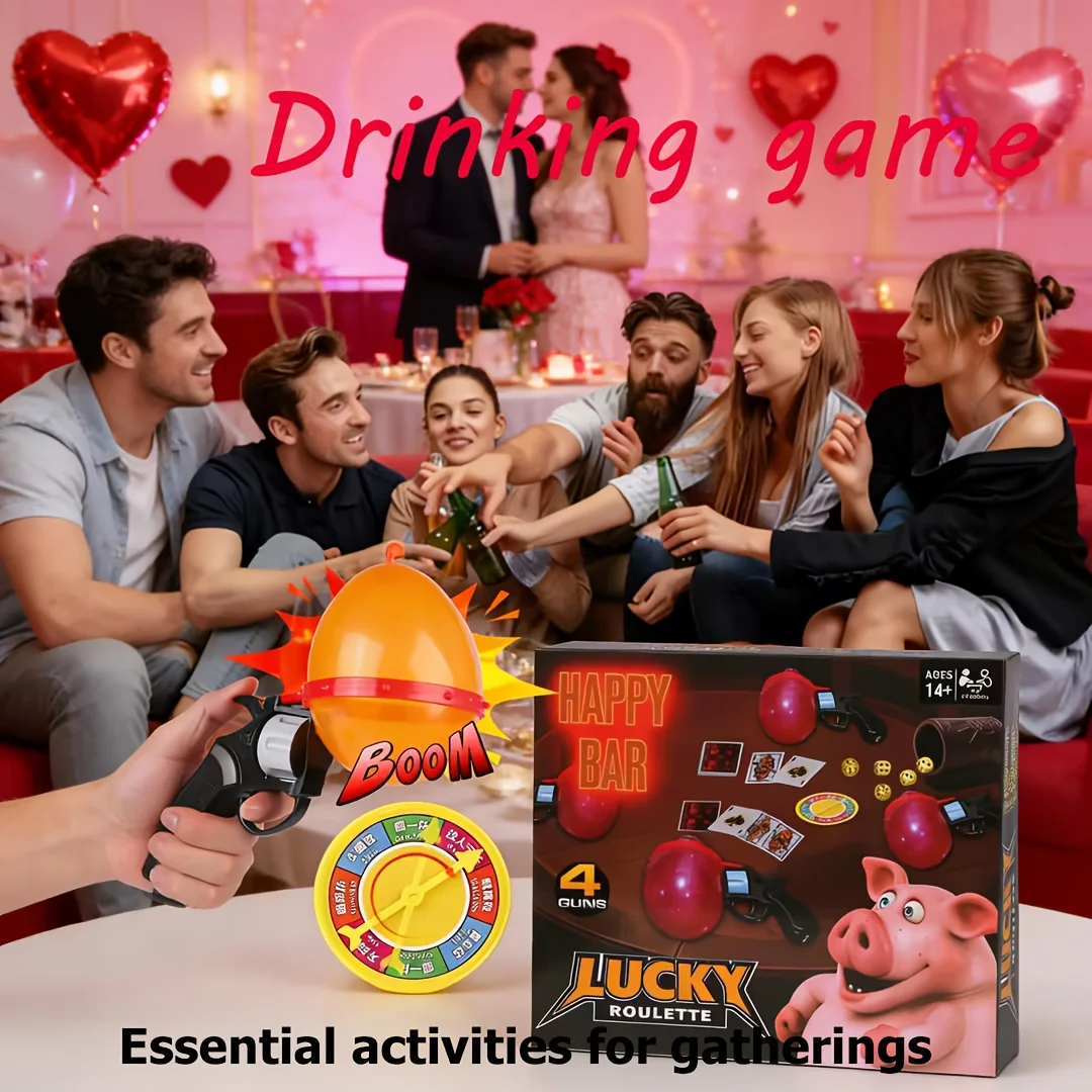 Russian Roulette Balloon Gun Game, 40 Balloons, Cards & Inflator, Adult Drinking Prank Toy, Bachelor Birthday Halloween Gift