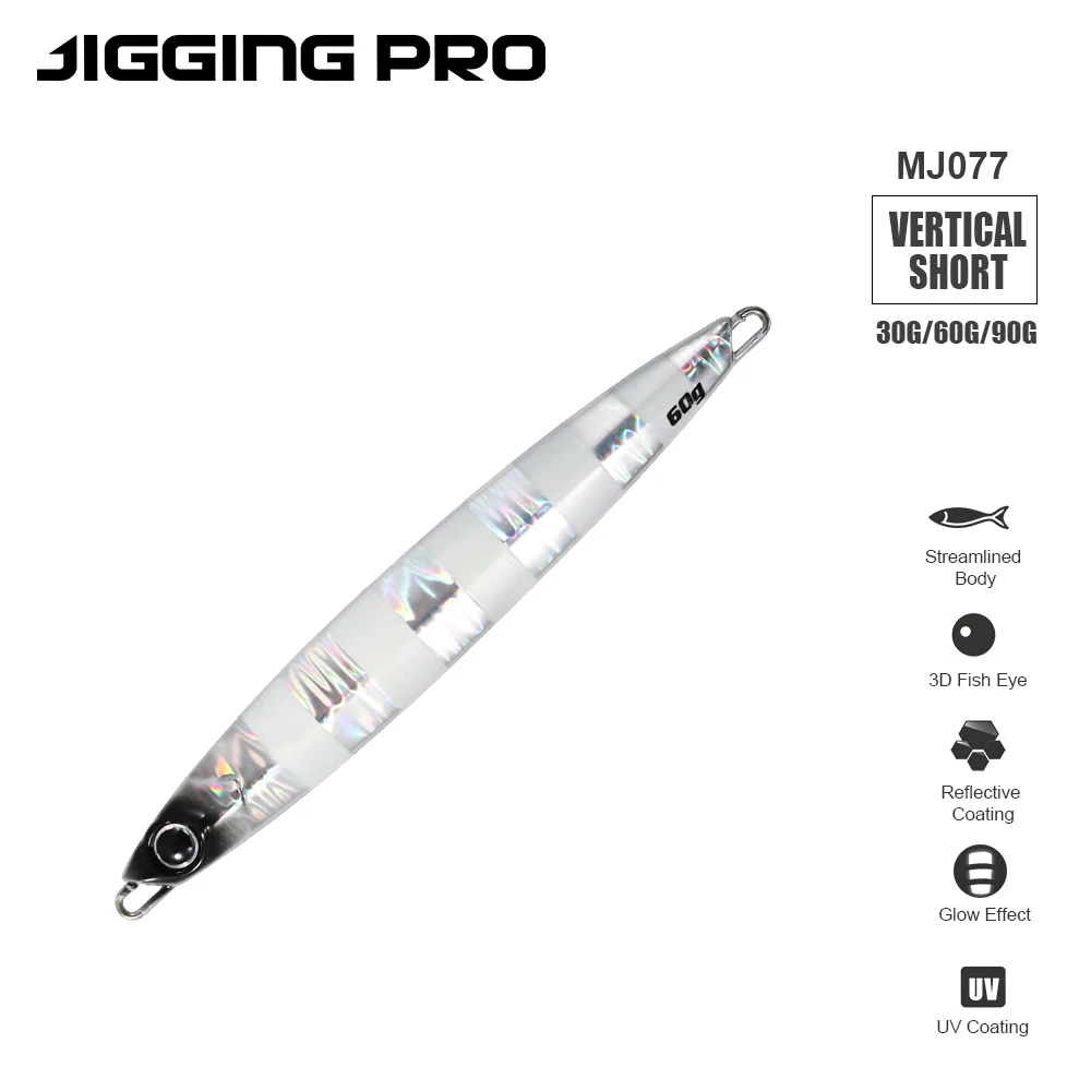 JIGGING PRO Kurzer Vertikaler Metall-Jig 40g 60g 80g Jigging-Köder UV-Leuchtend Weitwurfköder für Salzwasser-Angeln auf Wolfsbarsch