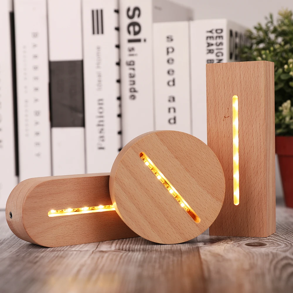 Romantic Lamp Holder Wood Lamp Base Night Light Stand Wedding Decor Lighting Fixture for Acrylic Modern USB Charging Home Gift