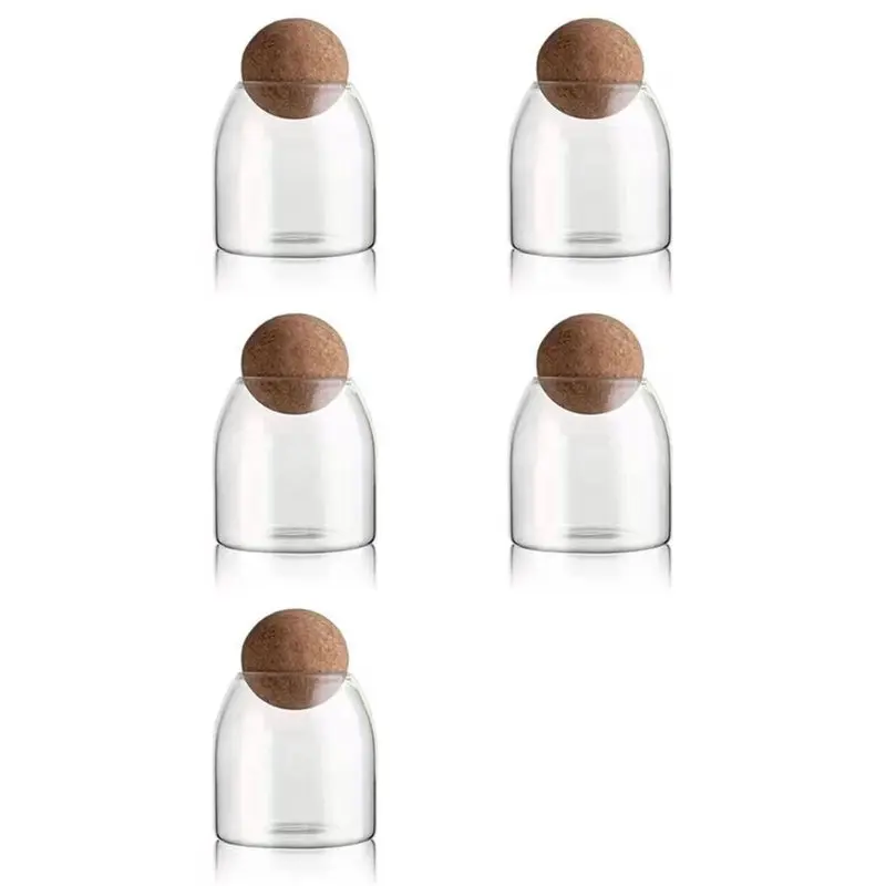 

ABGR-5X Clear Glass Bottles, Glass Food Storage Containers With Airtight Round Cork, For Candy, Nut, Spice, 9 X 10Cm
