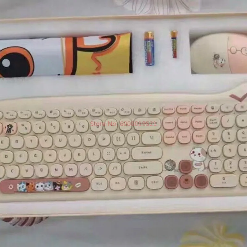 Imagem -06 - Conjunto de Teclado e Mouse sem Fio para Meninas Teclado Fofo de Escritório Formato de Orelha de Gato Botões de Chocolate Compatibilidade com Vários Sistemas