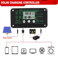 MPPT Solar Charge Controller 12V 24V Dual USB Solar Panel Battery Regulator Waterproof 10A 20A 30A 40A 50A 60A 70A 80A 90A 100A