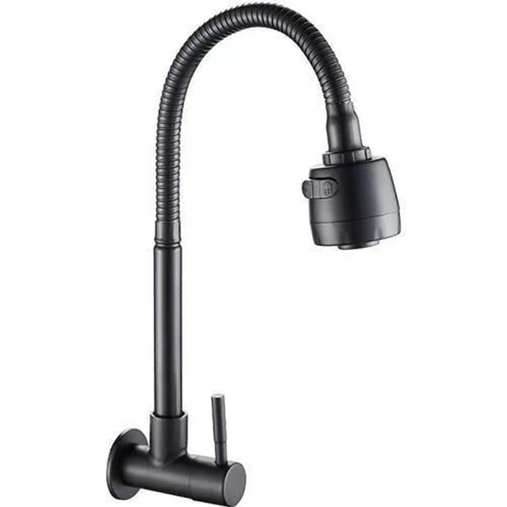 Black Kitchen Faucet Wall Mounted Single Handle Cold Water 2 Models Sink Faucet 360 Rotation Sprayer Taps Kitchen Accessories