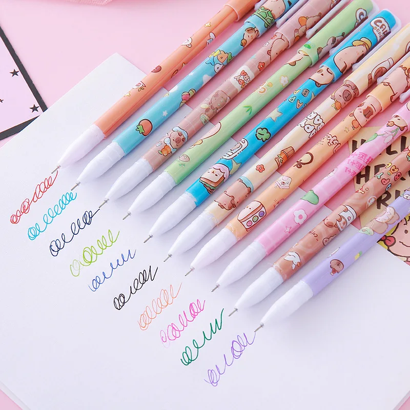 10Pcs/Box Kawaii Cartoon Capybara 10 Color Gel Pens Cute Student Colored Pen Office MultiColor Planner School Writing Stationery