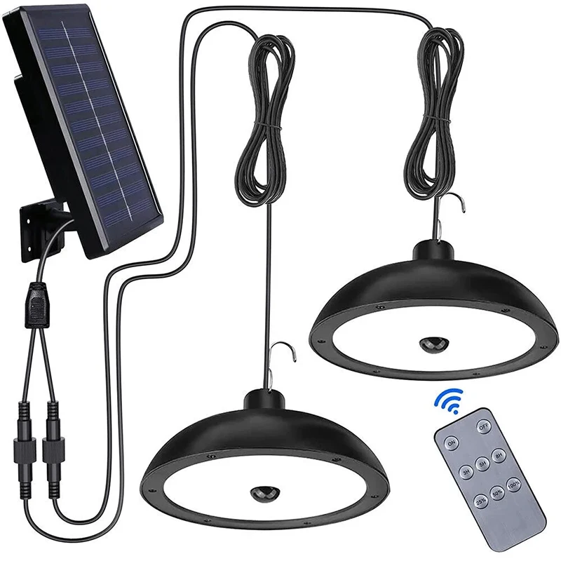 

Solar Chandelier Outdoor, Waterproof LED Lamp Double-head Pendant Light Decorations with Remote Control for Indoor Shed Barn Roo