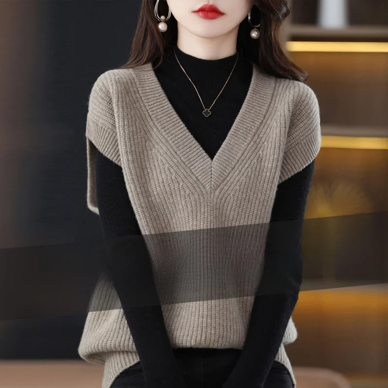 

Women's Camere Sweater Vest Spring Autumn V-ne Svel Knitted Top Comfortable Loose Fit Faionable Color