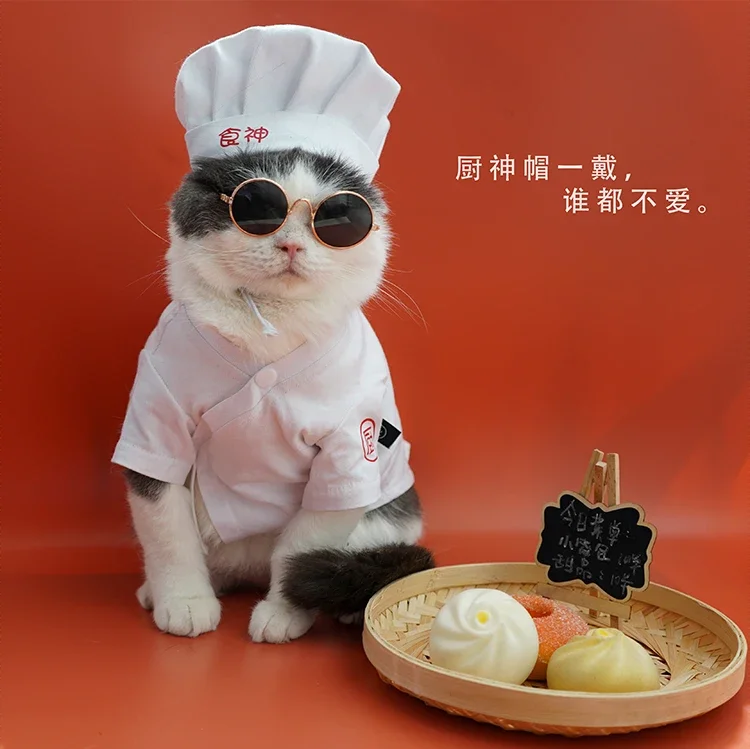 New Oriental Chef\'s Jacket With Toque Cat Costume Kitchen Coat Cat Clothes With Comfortable Fabric Dog Costume (A4814)