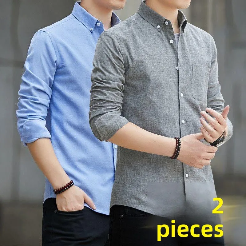 Autumn Oxford Cloth Long Sleeve Shirt Men's Casual Business No Ironing Required Spring Fall Fashion City Walk Sun Protection
