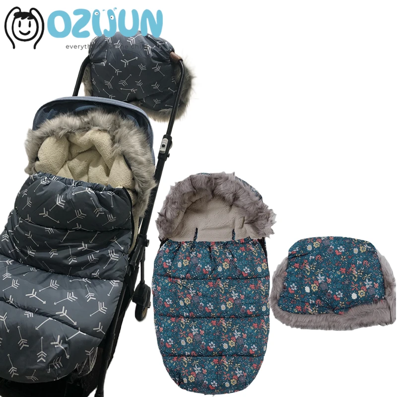 Saco de dormir para cochecito de paseo al aire libre para bebé, cubierta de reposapiés, bolsas gruesas y cálidas de lana con banderines para recién nacidos, Invierno