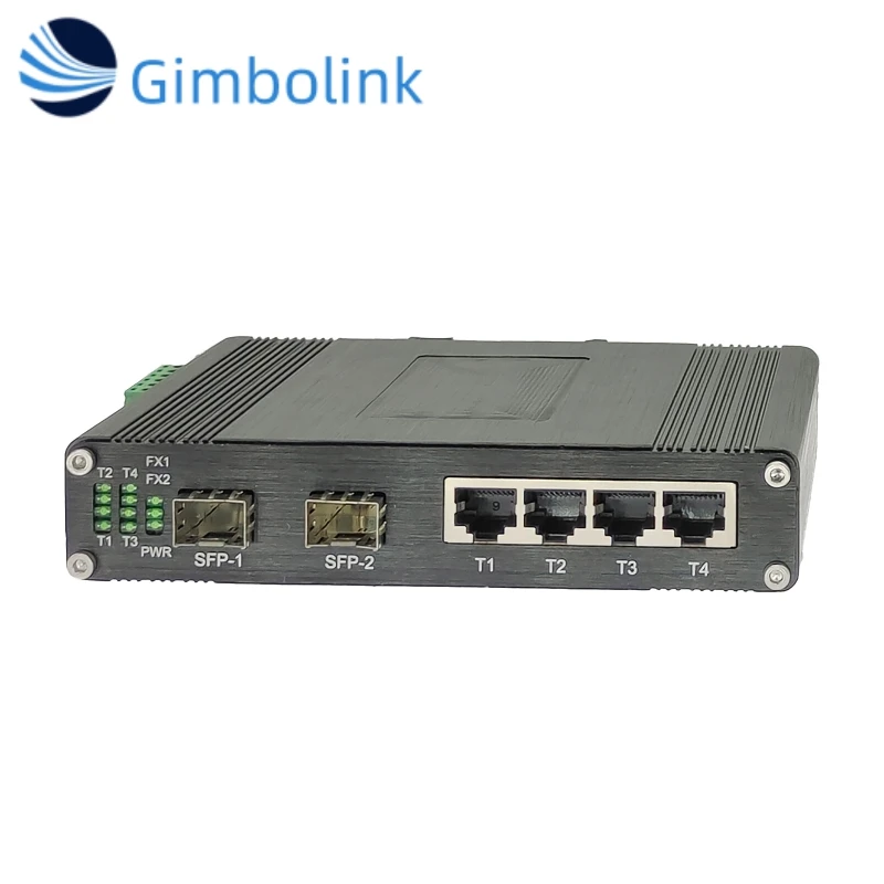 محول شبكة الألياف البصرية الصناعية 4-port 10/100/1000BASE-T + 2-port 1000BASE-FX محول إيثرنت DIN السكك الحديدية المثبتة التوصيل والتشغيل