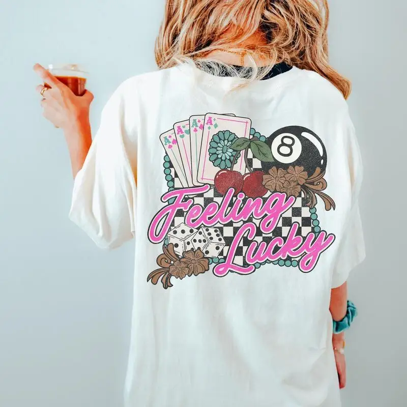 

Feeling Lucky Western Graphic T-shirt, Retro Checkered Rodeo Shirt,Cowgirl Rodeo Unisex Wild West Gift