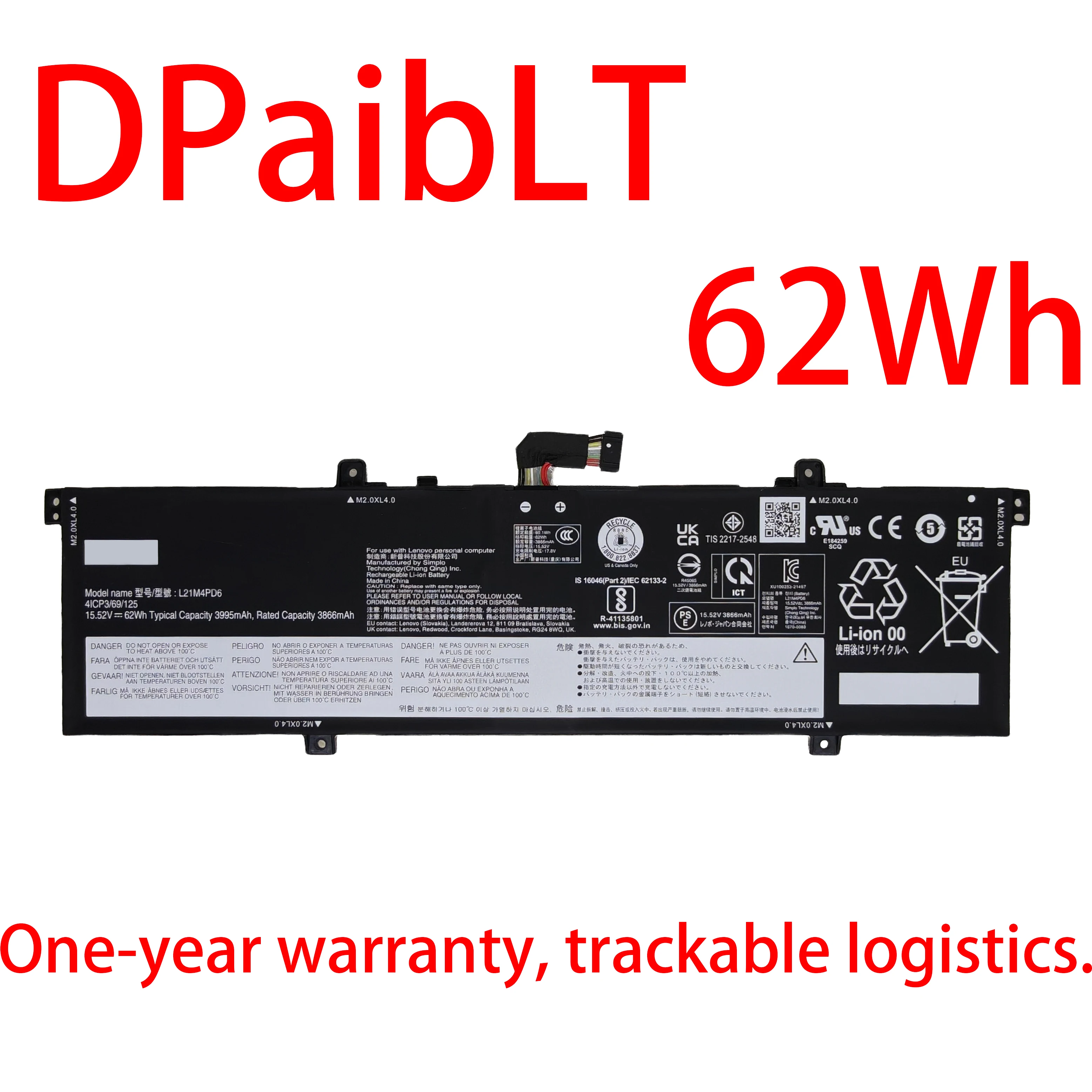 

DPaibLT NEW 62Wh 15.52V L21M4PD6 LAPTOP BATTERY For Lenovo Thinkbook 14 G4+ IAP/ ARA /ADA 14 G5+ IRH/ ARP/ APO X7-14 IRH