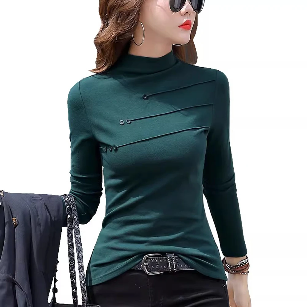 Korean version high neck long sleeved T-shirt for women's autumn and winter new high-end fashion plus size slim fit bottom top