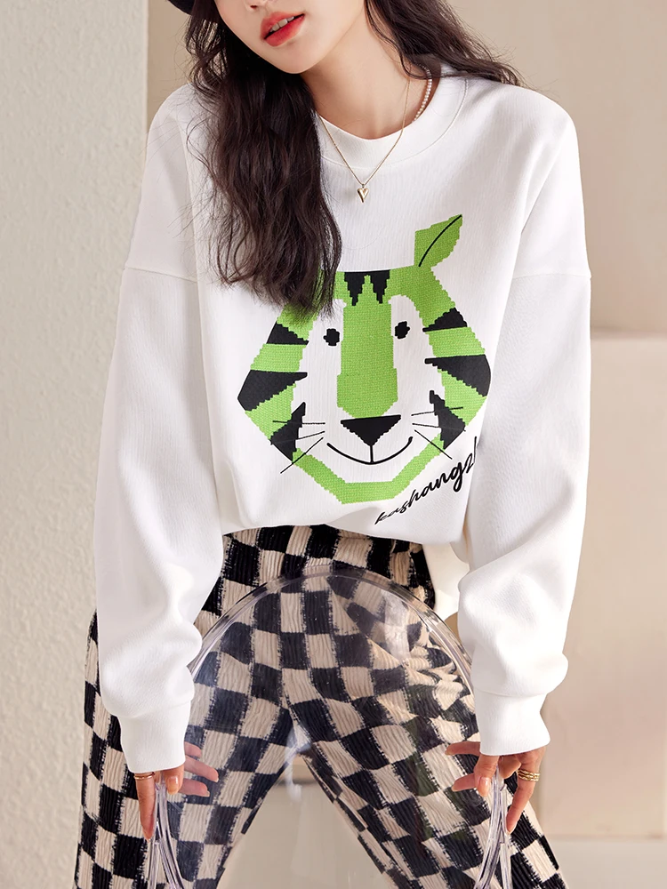 Fashion Y2K Oversized White Sweatshirts Winter Women 2024 New Autumn O-Neck Long Sleeve Loose Casual Printed Pullovers Couple