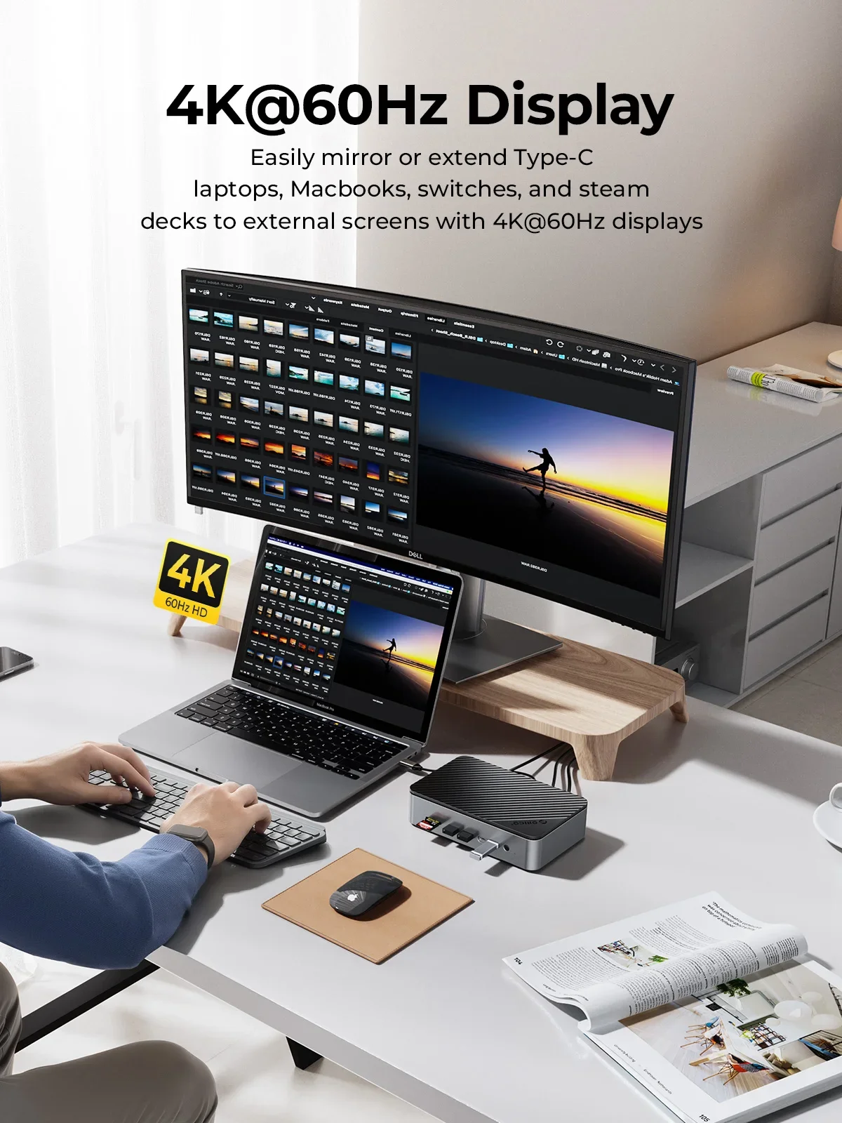 ORICO 10 in 1 Docking Station Deck with Dual M.2 NVME SSD Case 3.5 Hard Drive Enclosure Steam Dock  HDMI-4K60Hz PD100W Ethernet