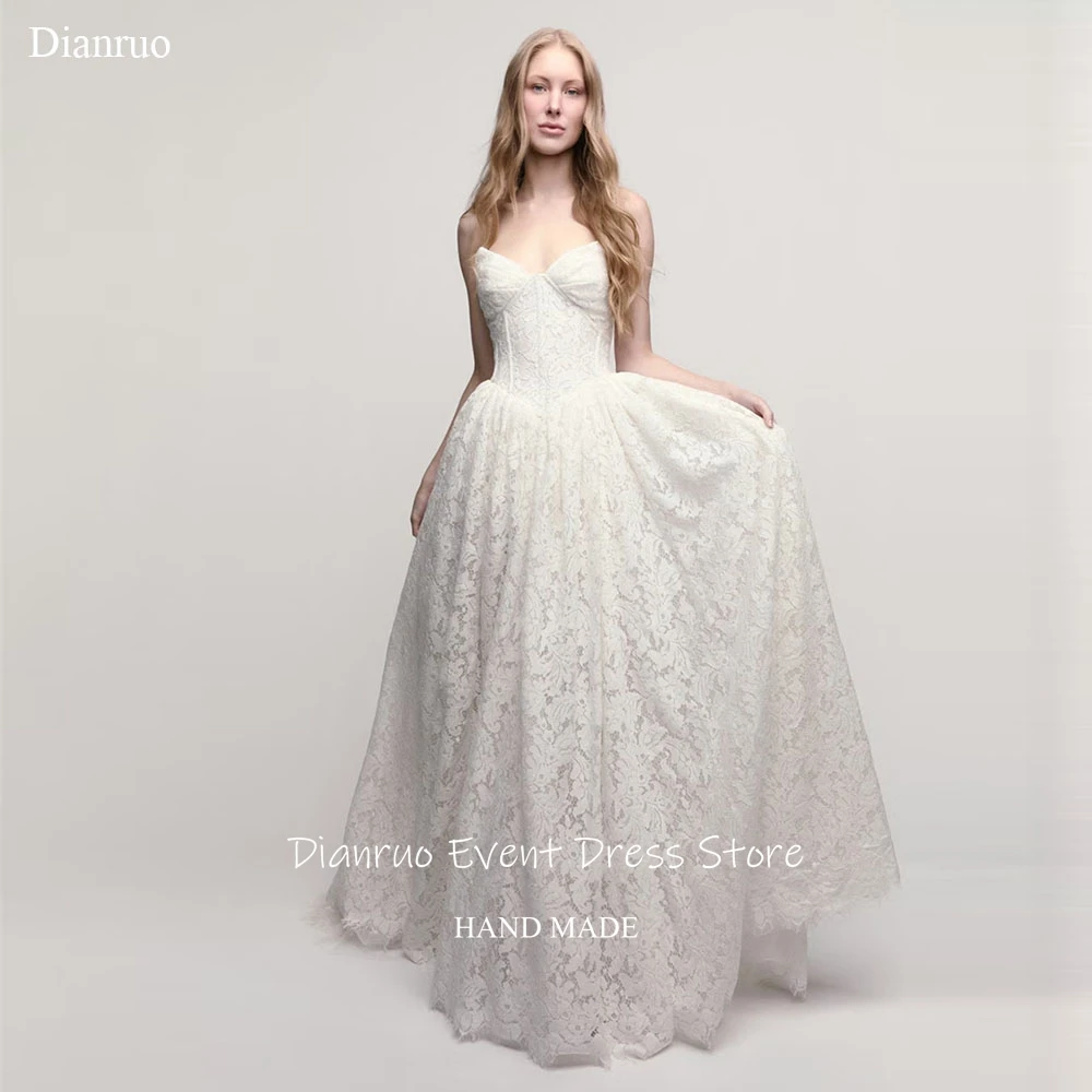 

Свадебное платье Dianruo А-силуэта с кружевом, нежными аппликациями, без рукавов, с вырезом «сердечко», на заказ