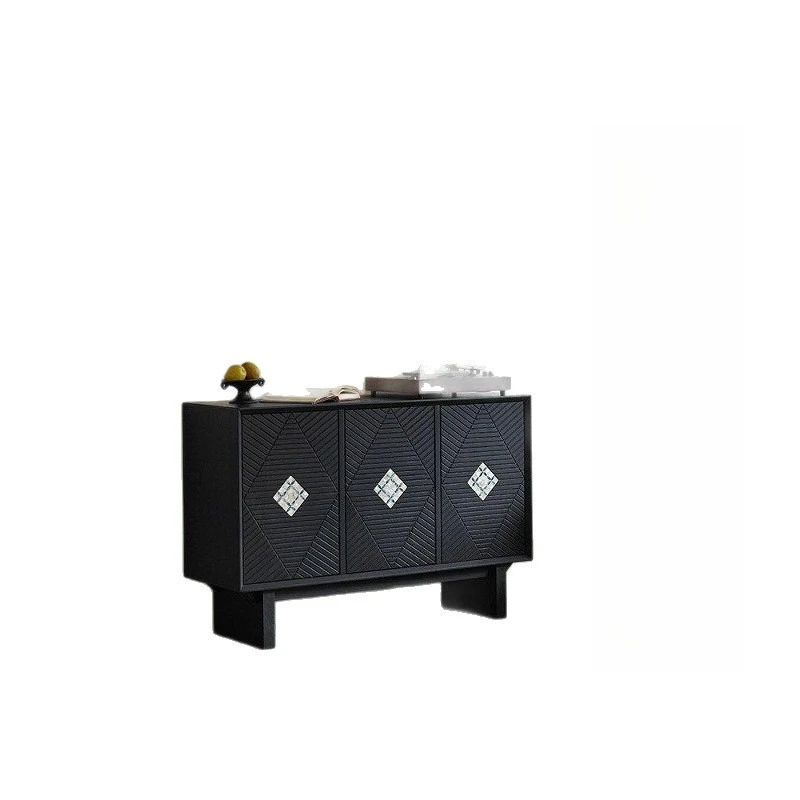 light luxury black solid wood chest, living room wall storage cabinet, storage next to the sofa