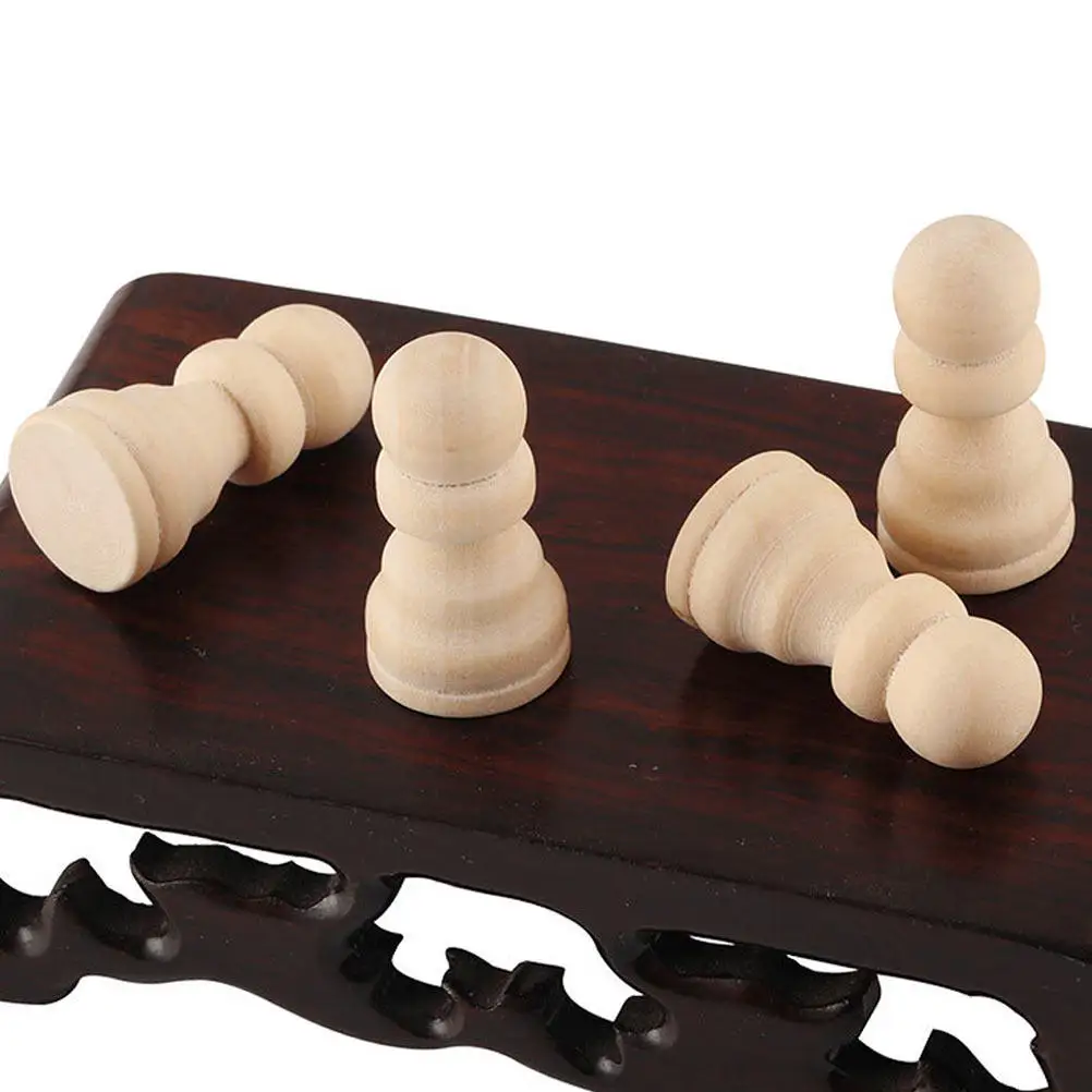 

50Pcs Unpainted Wood Chess Pieces Natural Grain Texture DIY International Chess Pieces for Creative Play Board Game Accessories